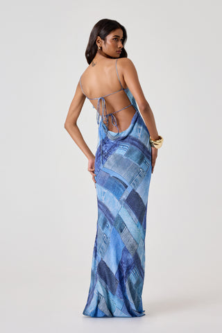 Bari Dress - Denim Patch, Xs | Maxi Dress for Women by Summer Away Bari Dress - Denim Patch, Xs | Maxi Dress for Women by Summer Away
